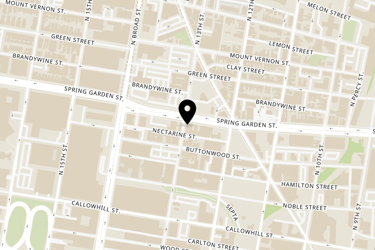 Map showing the location of Turmeric Indian Kitchen on 1240 Spring Garden St in Philadelphia